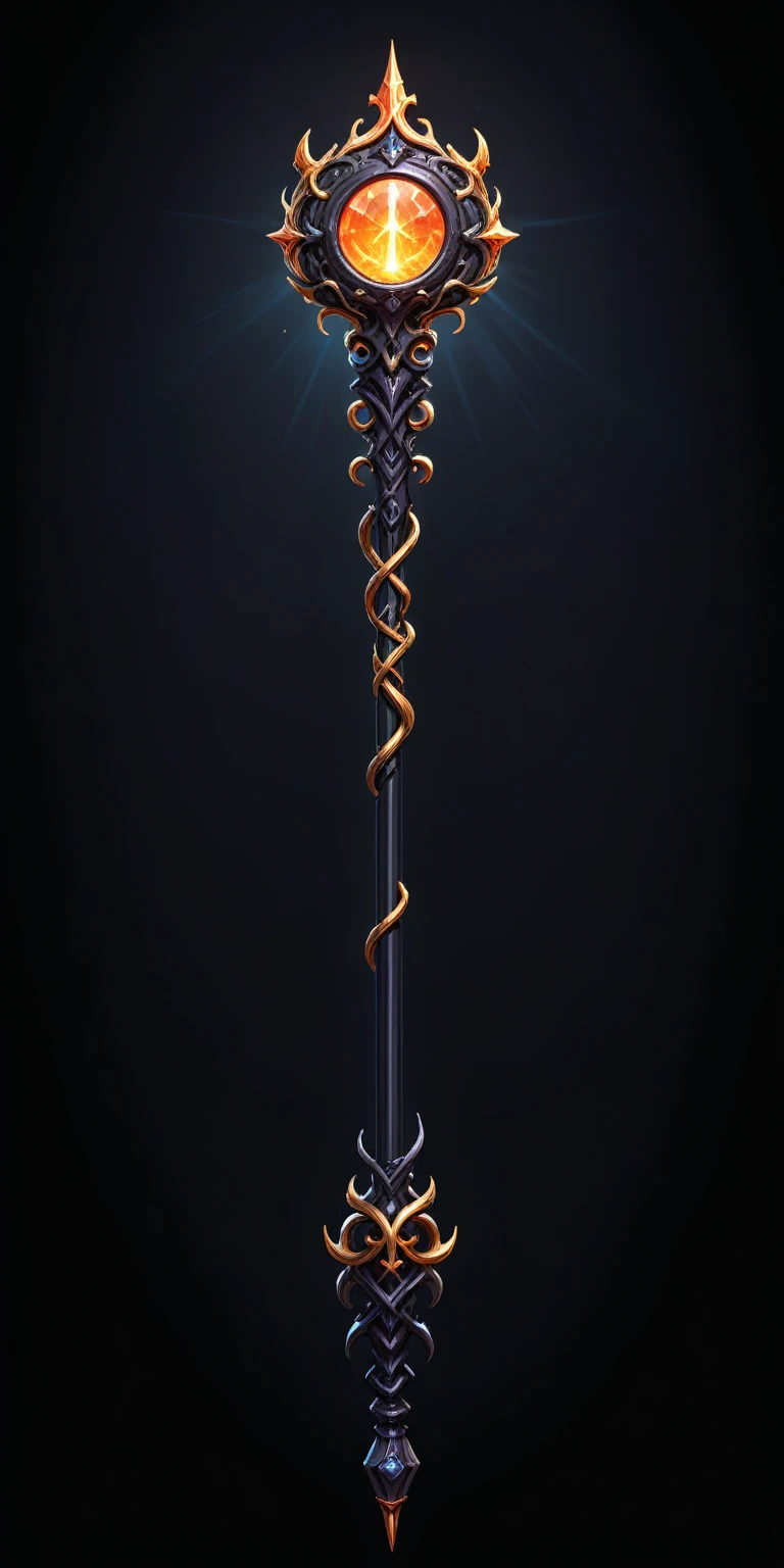 pixel art, cartoon illustration, Divine glavie greatstaff, Powerfull Magical theme, simple black background, RPG game icon