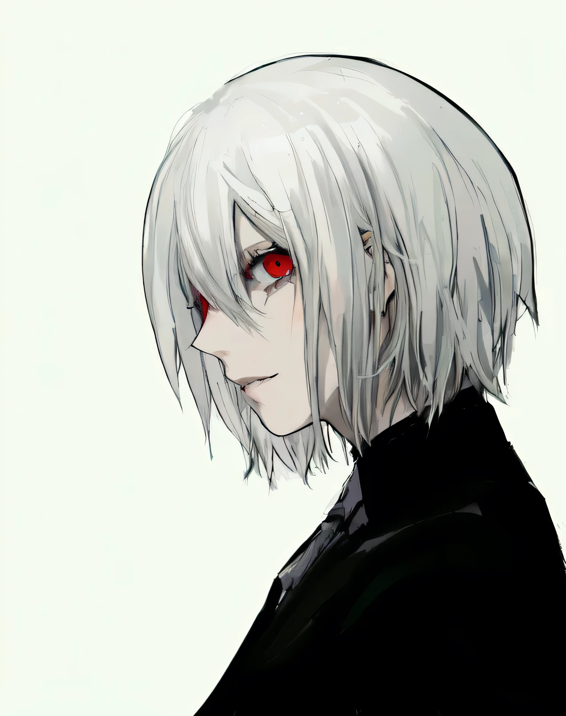 anime - dibujo estilo de una mujer con cabello blanco y ojos rojos, kaneki-ken, pelo blanco, ken kaneki, Terror en tokyo, nagito komaeda, neferpitou, 2b, 2 segundo, de pelo blanco, gapmoe yandere grimdark, un loco de pelo plateado, el tiene pelos gris oscuro, con ojos rojos brillantes