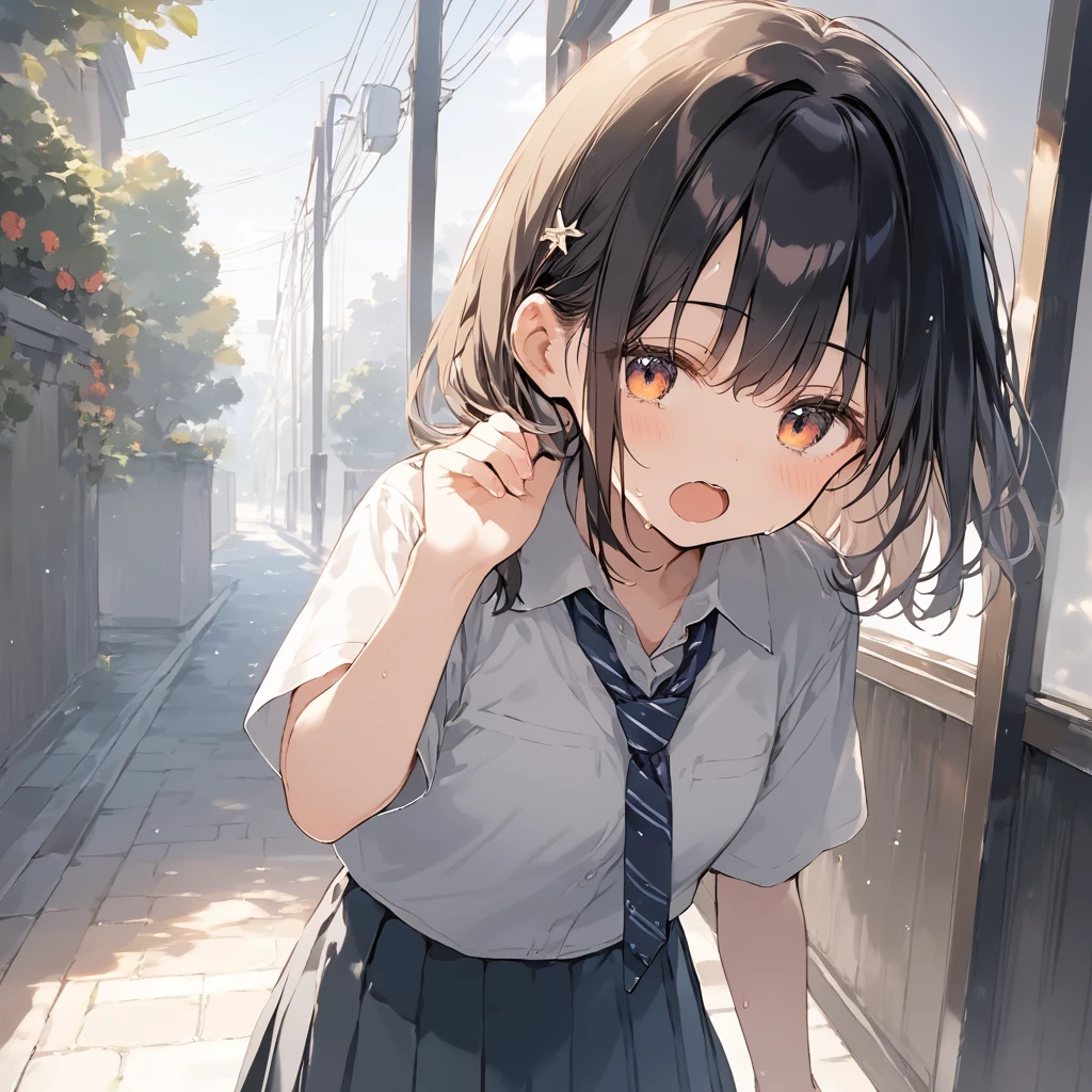 score_9, score_8_up, score_7_up, source_anime, best quality, masterpiece,official art, absurdres, highres, waifu2x,Collection: Slice of Life,break,1girl, school girl, beautiful detailed eyes,pleated skirt,sweat, open mouth, (yawn:0.3), sleepily, outdoors, break,(clear line illustration:1.2),very high resolution, very aesthetic, super detailed skin, Best sexual lighting powered by famous artist, 8k,cute picture,beauty illustration,photoshop_(medium),,(Detailed Lighting)
