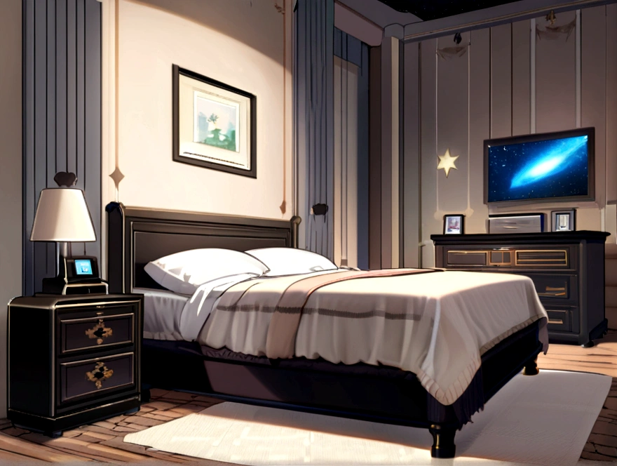 The room was empty, Starry sky bed TV clock