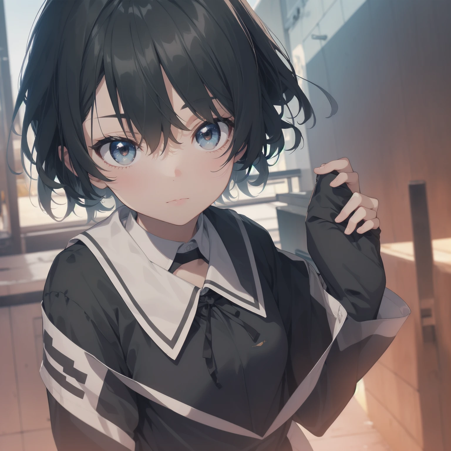 ultra-absurdres-Top quality by artist God, ultra-detailed, high resolution, anime moe artstyle, best anime 8k konachan wallpaper, pixiv contest winner, pool:2810, perfect anatomy,break, 1girl, (Please draw a girl walking sleepily to school alone. )break,(Solo,little female, 13-year-old:1.3),Full limbs, complete fingers,a junior high school student, (very short hair), short cut, flat chest, , small butt, small black eyes, beautiful detailed eyes, well-proportioned iris and pupils, expressive eyes, highres detailed hair, soft expression, salor school_uniform, sailor collar, serahuku, bow, pleated skirt,(Detailed Lighting), (Detailed background), in the School commute route. break,super detailed skin, Best cinematic lighting powered by famous artist, 8k,beauty illustration,photoshop_(medium),very aesthetic,break,((artist:neocoill )), artist:clamp ,artist:carnelian ,artist:kantoku ,