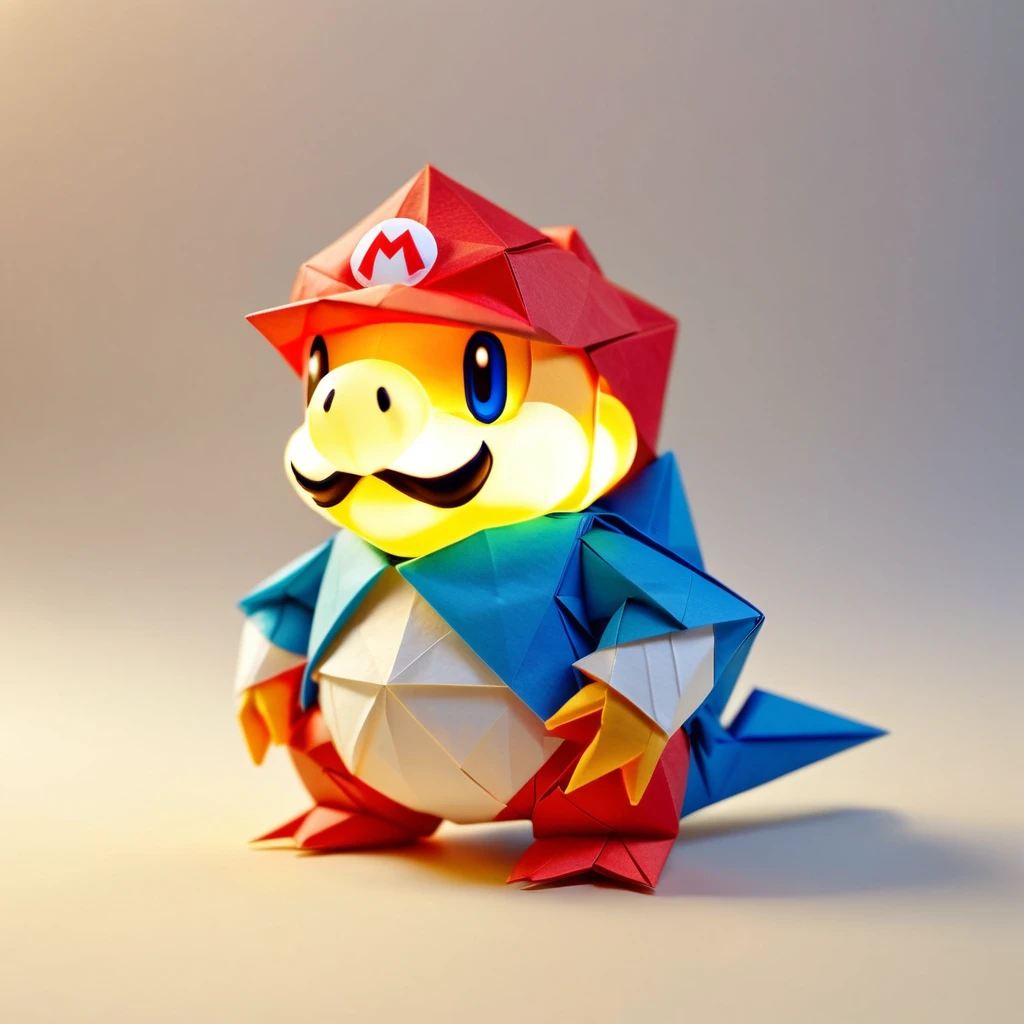 Create an amazing image of the Super Mario character Toad in the style of (Glowing Origami art style:1.6)