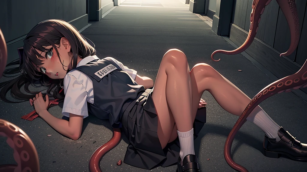 最high quality、high quality、8age、Cute elementary school student、Dark Hallway、Cute Dress、Skirt lining、Translucent slip、Midnight School Building、Attacked by tentacles、Tentacles entangled around my legs、Caught by tentacles、Cry、Tentacles in the skirt、No escape、Lying down、Ripped clothes、You can see the spats under the skirt、Spread your legs、Disheveled clothing、Skirt flipped up、
