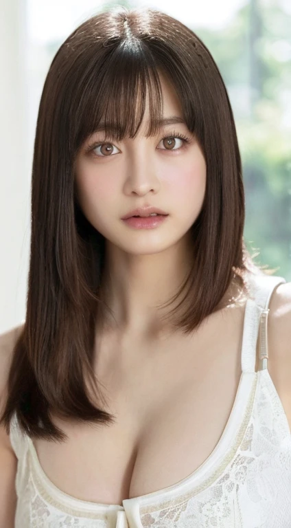 ((highest quality、8k、masterpiece:1.3))、detailed 女性:1.3、(Medium Hair、Huge breasts:1.8、Cleavage:1.5)、((camisole))、超detailed、detailed、eyelid、Tokyo、Upper Body
