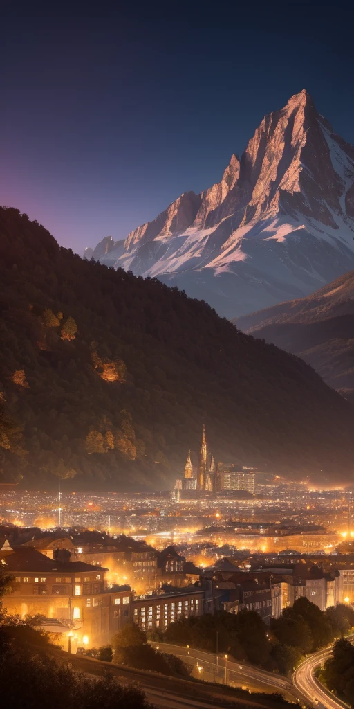 futuristic city, fantasy, 23rd century, England, Mountains