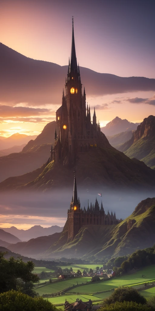 futuristic city, fantasy, 23rd century, England, Mountains