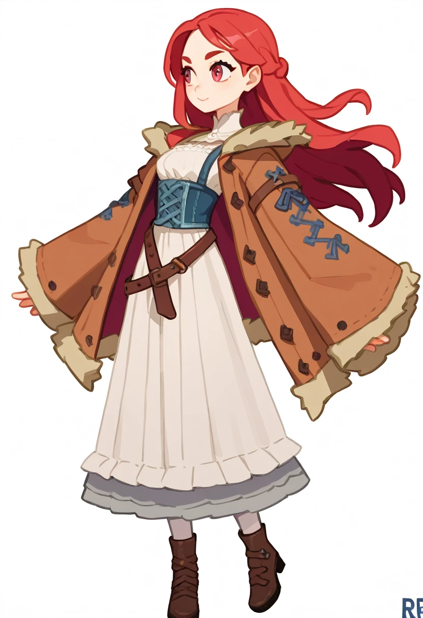 The Q version of the cute girl, wearing a medieval coat, long hair, pretty girl, rude, slim body, white background, full body