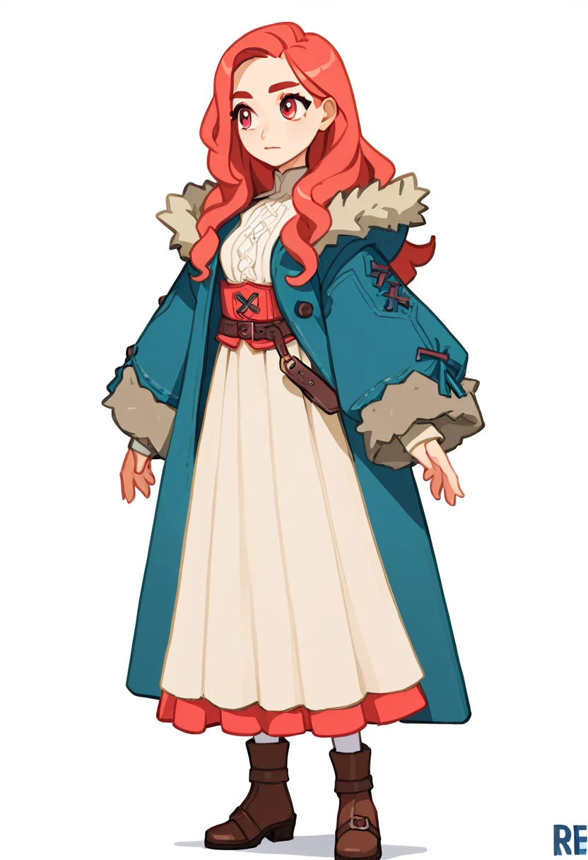 The Q version of the cute girl, wearing a medieval coat, long hair, pretty girl, rude, slim body, white background, full body