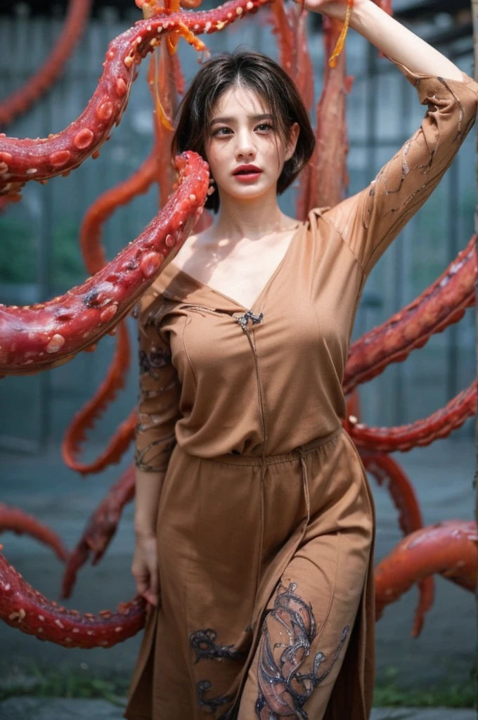 Having tentacle sex, (Many alien tentacles:1.2), Torn, See-through dress, Too many, Constraints, (Multiple Inserts:1.2), Short Hair, Big Breasts, (Hanging by tentacles:1.6), enjoy, aggression, Inside the cave, Pretty eyes, Great images, Senile, It has a certain charm, Depth of written boundary, Detailed Texture, Tentacles grabbing the chest, Splash a thick  all over your body, The embarrassing parts are in full view.  ((Tentacles enter the skirt))