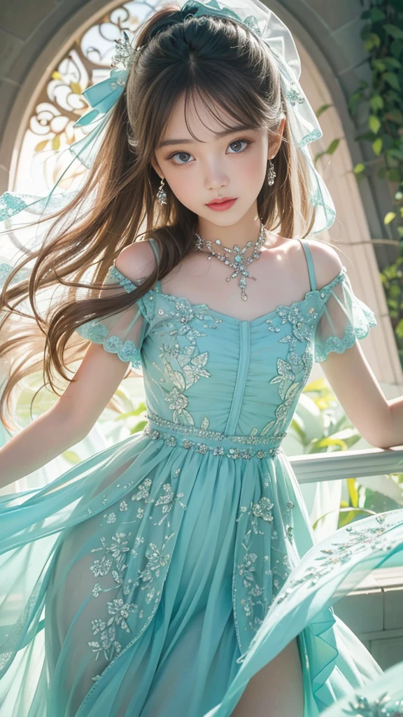 ((Very detailed, 8K, highest quality)),floating, ((A very delicate and beautiful dreamlike scene.)), (Detailed eyes and face), Neck ribbon, ('s small hand), Skirt that flips up,((Elegant transparent blue dress)),sunlight, (Soft Light), (pastel colour), (Sparkling), Naked Girl, (Beautiful nudes), (Fascinating Cleavage), (Small beautiful butt), (Transparent dress), ((Hair flying in the wind and skirts rolling up)), I can see her panties,((Sexy Panty Shot)), (Photorealistic), (Professional Lighting), Digital SLR