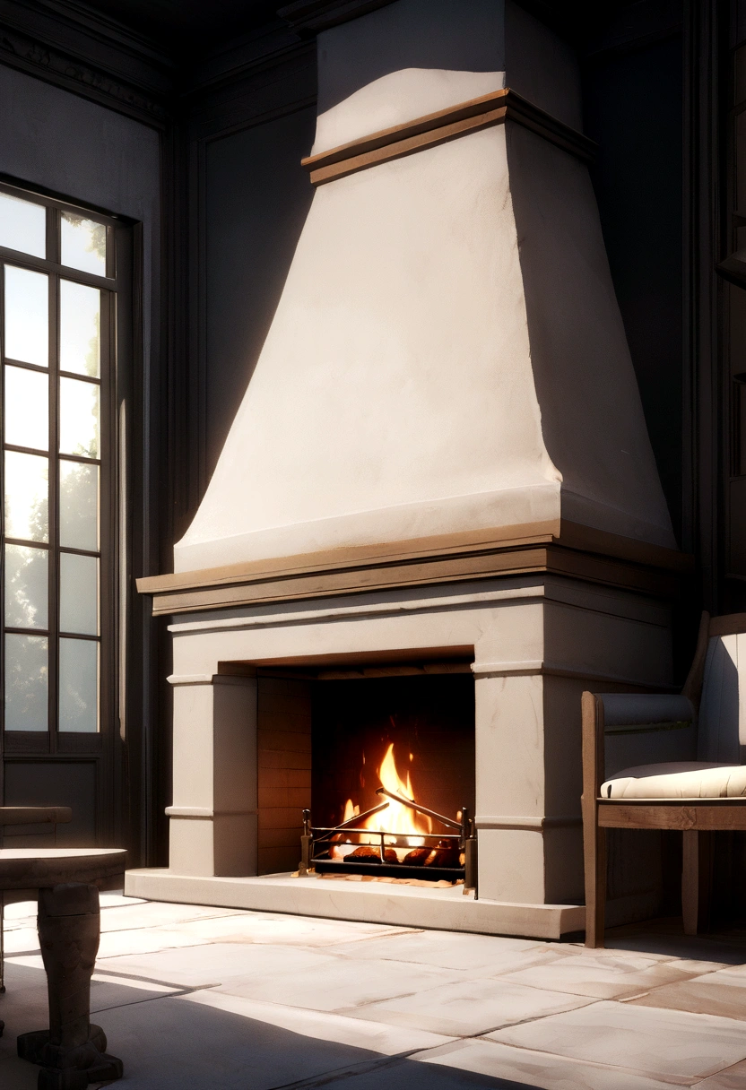Professional architectural rendering of a fireplace design for the middle of the terrace