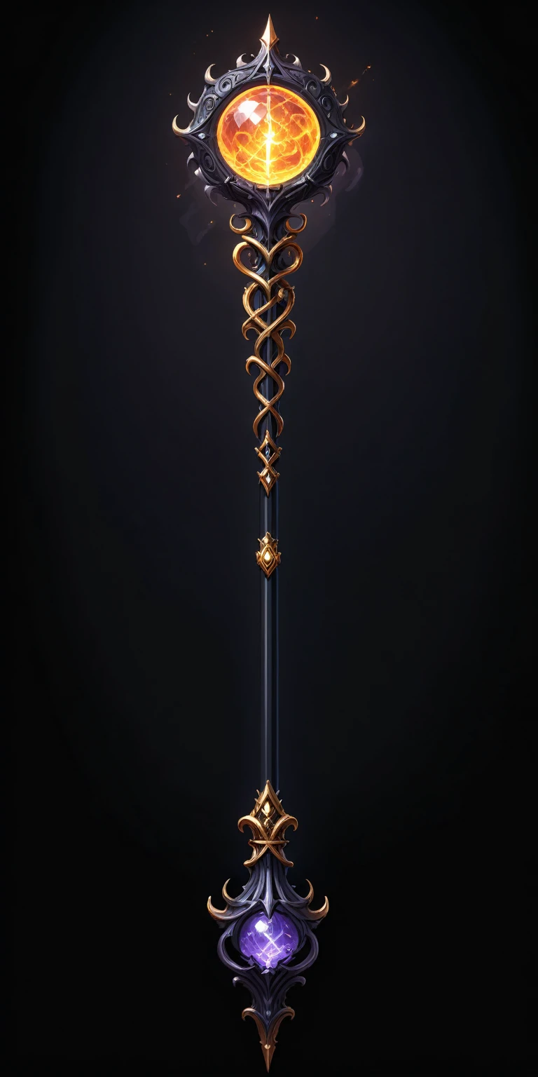 pixel art, cartoon illustration, Divine glavie greatstaff, Powerfull Magical theme, simple black background, RPG game icon 