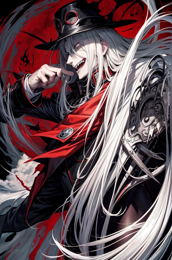 From the anime Hellsing, the character Alucard makes him bloody looking like a psychopath