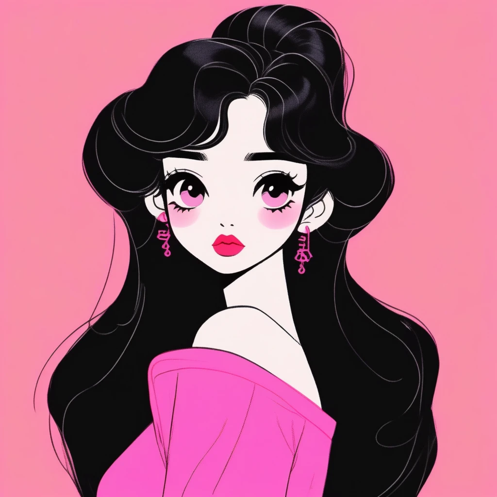 best quality, sketch:1.2),Practical,Illustrator,Chinese cartoons,1 girl, Delicate lips, Dress 8,(Background dark monochrome),Neon Hair,Texture cropping, masterpiece, Style: Vintage , Deep Black, Art, sketch book, (Black hair:1.75 Neon:1.32), Bad Woman , Dark Shadows