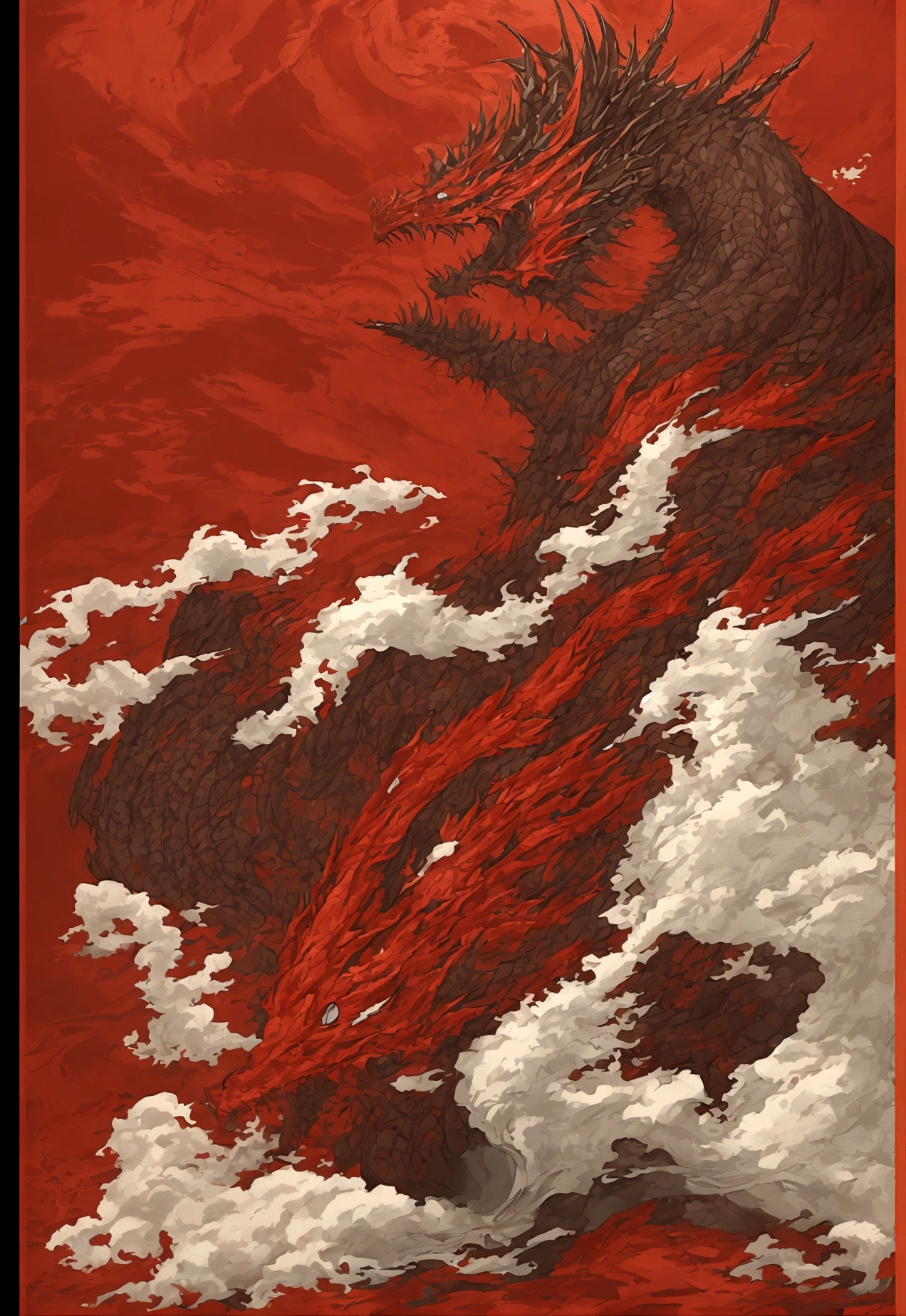 red dragon in the waves art print, in the style of kōji morimoto, neo-traditional japanese, john blanche, murals and wall drawings, tyler walpole, intense close-ups, absurdist --ar 71:128 --stylize 750 --v 5.2