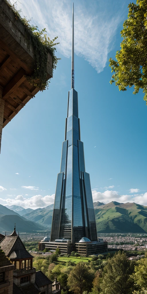 futuristic city, fantasy, 23rd century, England, Mountains