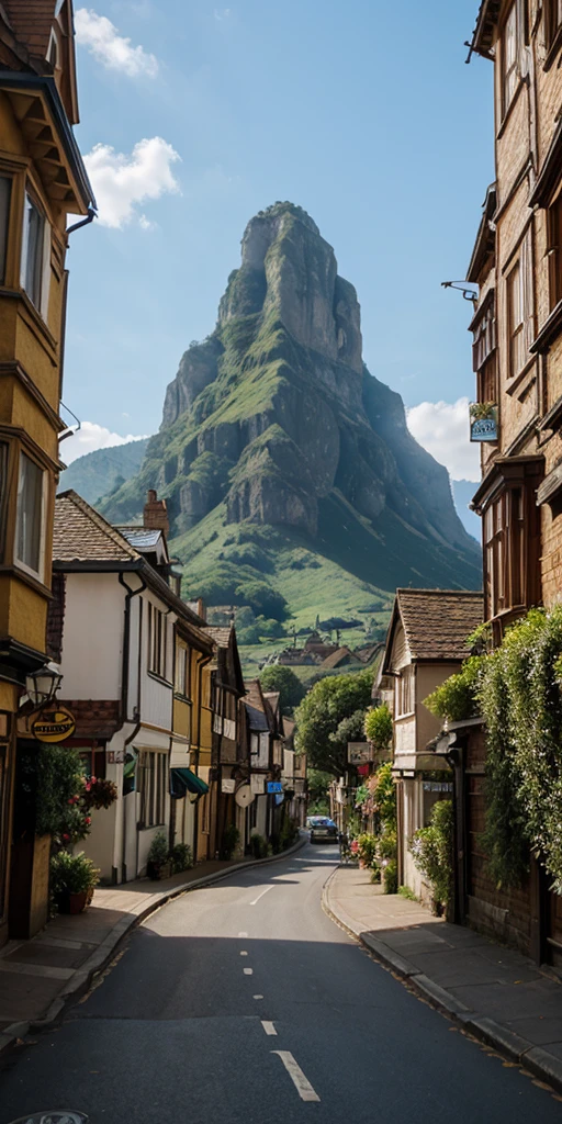 futuristic city, fantasy, 23rd century, England, Mountains
