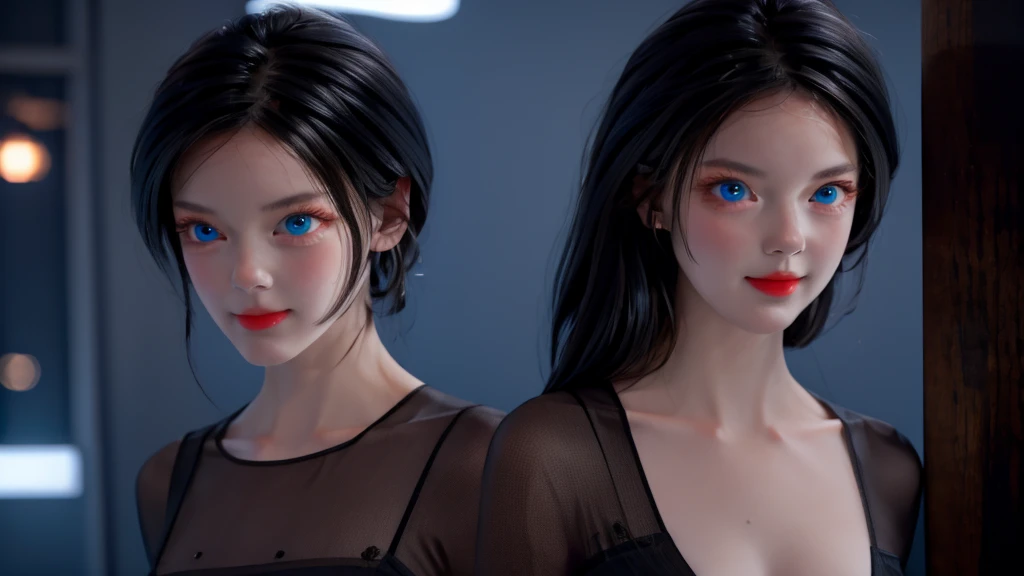 1 girl, medium light black hair, light blue eyes, wearing Sexy outfit , night city , Sexy , high res, ultrasharp, 8K, masterpiece, Looking from the front 18+