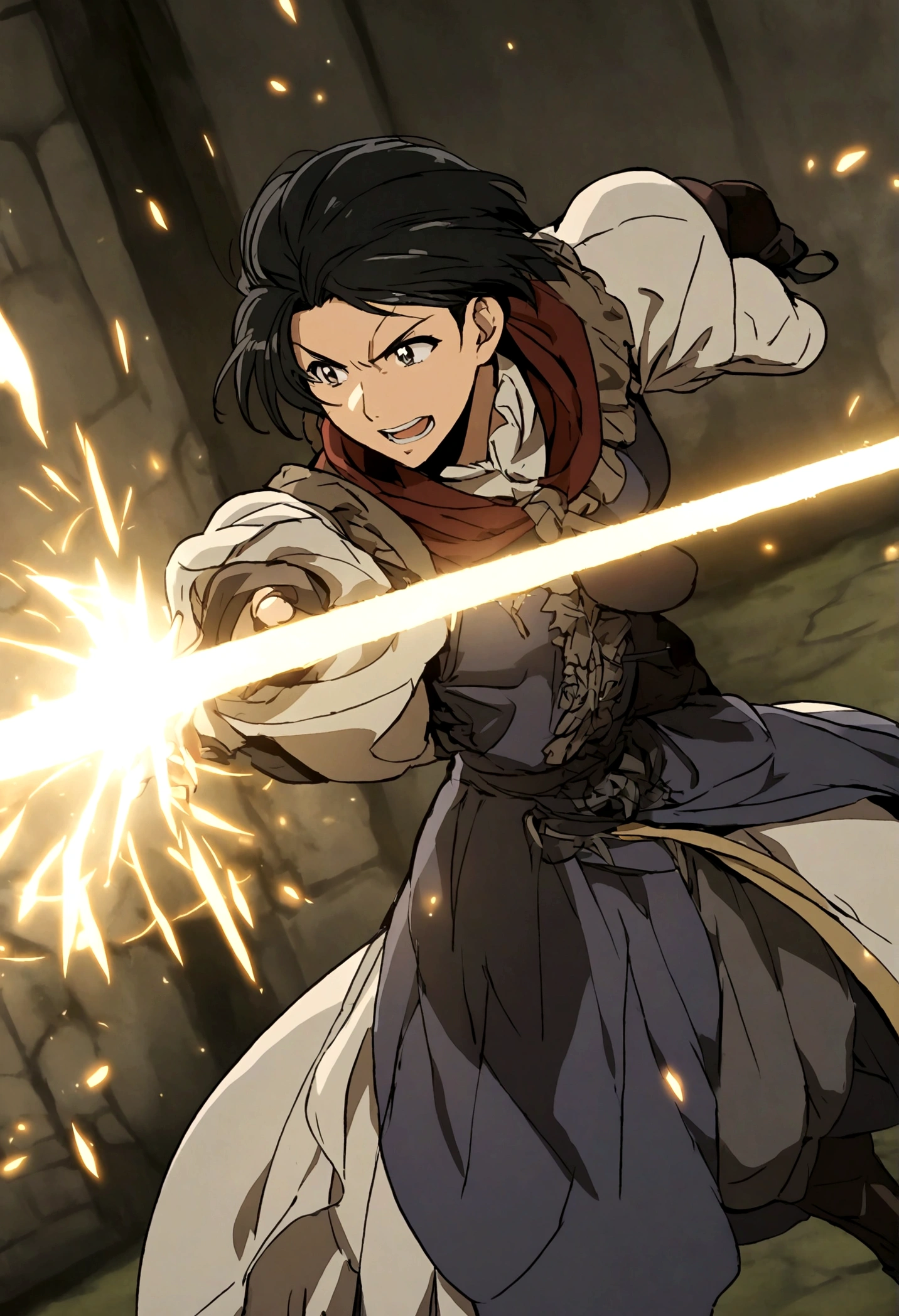 black hair anime with medieval clothes 