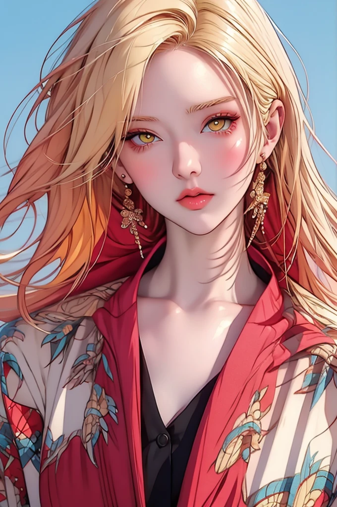 anime girl with yellow hair and blue eyes posing for a picture, anime style illustration, glowing yellow face, digital anime illustration, stunning anime face portrait, yellow eyes, artstyle : ilya kuvshinov, clean detailed anime art, yellow hair, anime style portrait, portrait a woman like reol, illya kuvshinov, digital art ilya kuvshinov