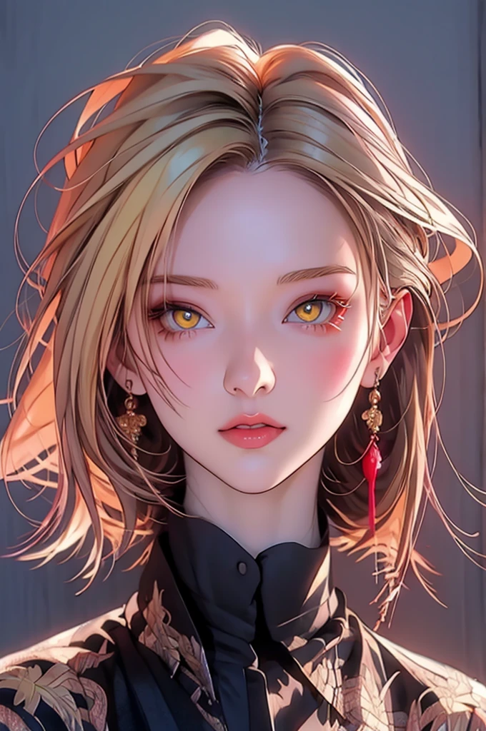 anime girl with yellow hair and blue eyes posing for a picture, anime style illustration, glowing yellow face, digital anime illustration, stunning anime face portrait, yellow eyes, artstyle : ilya kuvshinov, clean detailed anime art, yellow hair, anime style portrait, portrait a woman like reol, illya kuvshinov, digital art ilya kuvshinov