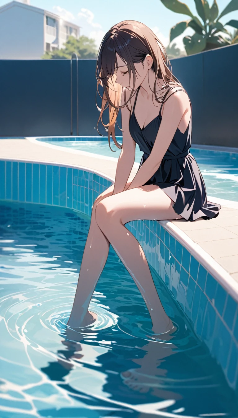 {{masterpiece}}, best quality, extremely detailed, unity 8k wallpaper, cinematic lighting, naked in swimming pool