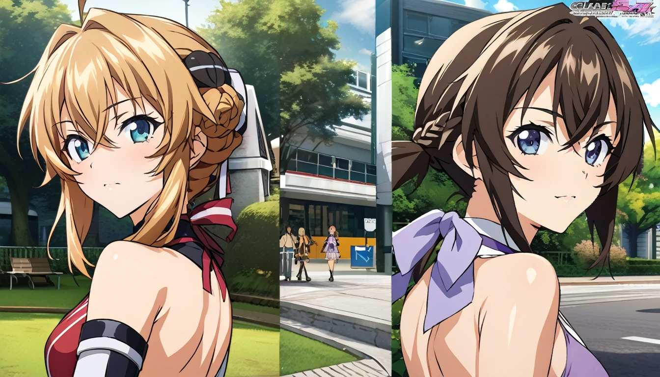 (masterpiece, best quality, hi res:1.2), 1girl, (solo:1.2), pklacey, detailed skin, street, park, trees, grass, backlessclothes, backless dress, purple dress, close-up portrait of an anime heroine full of confidence and mischief of the background of character selection of a group of anime girls with eyes of different colors, kantai collection style, full body, kantai collection gallery, arte oficialwork, personajes de azur carril, arte oficial, chicas de primera linea style, clear and sharp rpg portrait, character selection portrait, Also, 8K!!, Ilustraciones oficiales del anime., chicas de primera linea cg, finos detalles. chicas de primera linea, chicas de primera linea universe