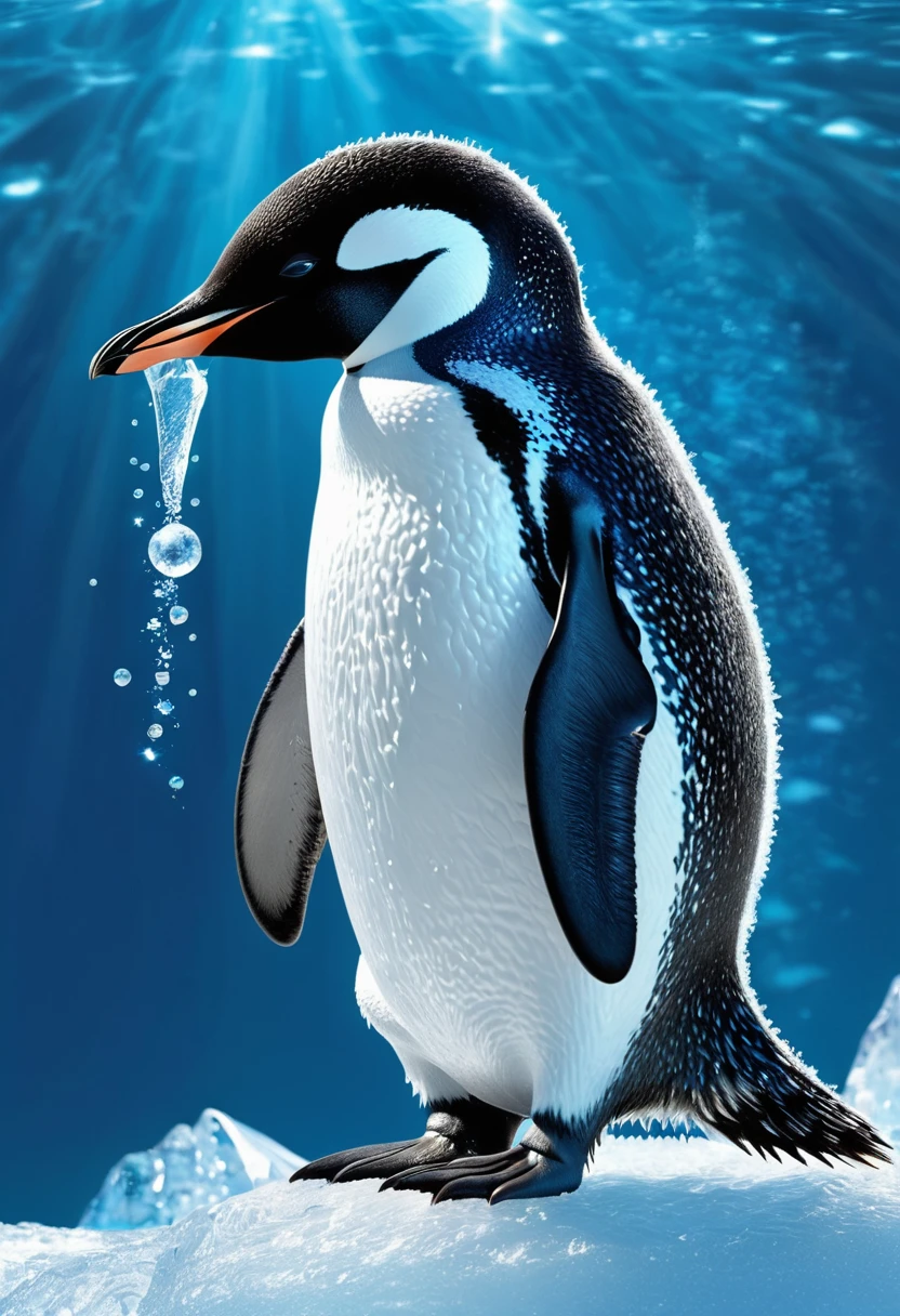 Creature: Glacial Frostwing
Features:
- Penguin-like body
- Surface covered in ice crystals, cold to the touch
Habitat:
- Lives in icy environments
- Nests on glaciers and icebergs
- Adapted to extreme cold, can swim in icy waters
Coloration:
- Body is white with icy blue highlights
- Ice crystals on the surface refract light, creating a shimmering effect
Additional Notes:
- Feeds on fish and krill
- Uses its wings to propel itself underwater
