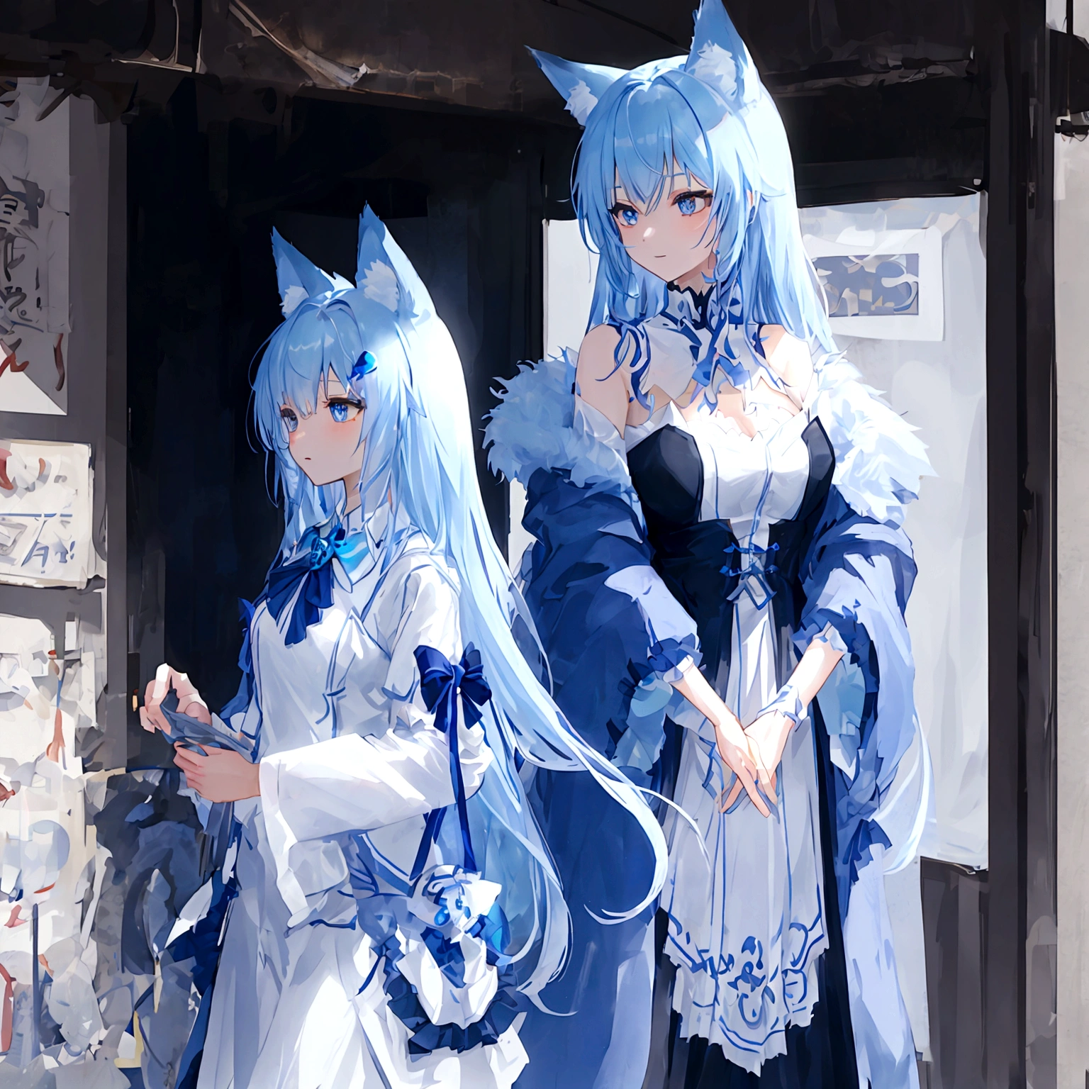 fox Light blue hair beast girl indigo fur fox beast girl