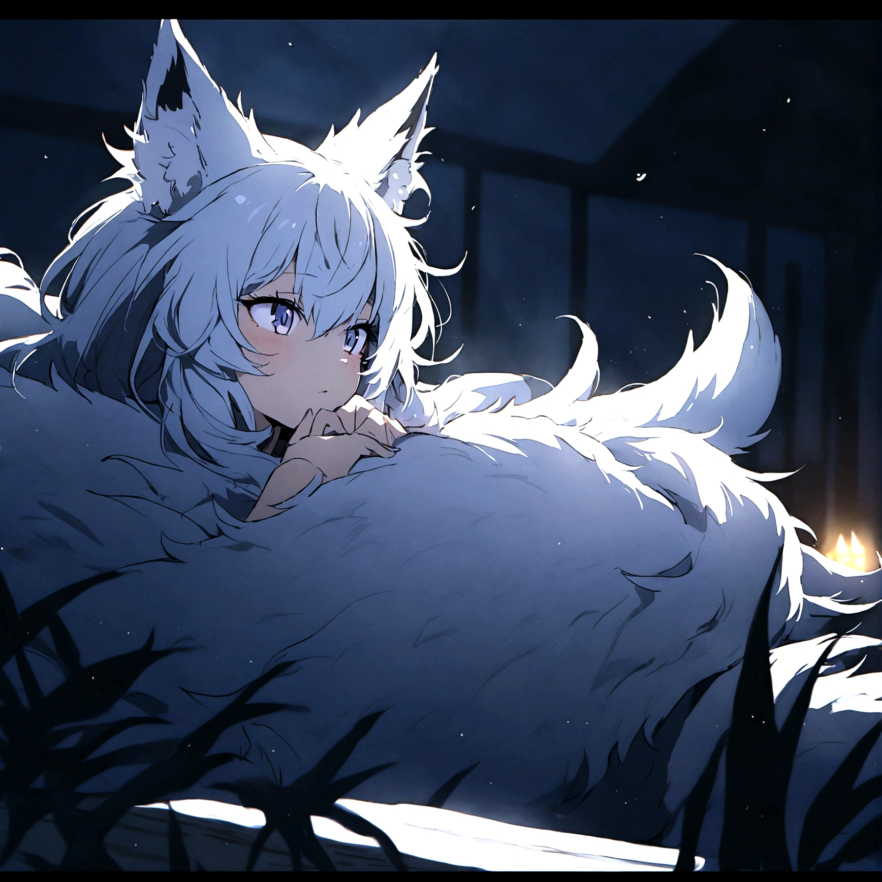 fox Light blue hair beast girl indigo fur fox beast girl