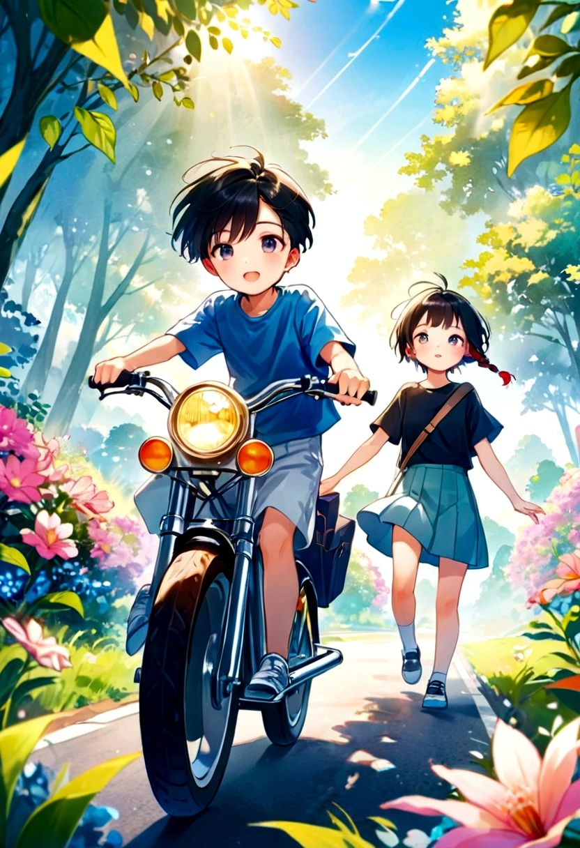 Watercolor style, (masterpiece:1.2),children's book illustration, cartoon art, futuristic, cartoon style, 4K, UHD, high quality, high resolution, top quality, award-winning, UHD, masterpiece, fine outlines, cartoon style, cool and edgy, young couple biking along a sun-drenched country road, surrounded by blooming flowers and lush greenery, happy Their faces are glowing. bright, vivid colors, film angle, high detail, nostalgic, fashionable, pose, colorful, confident, expressive, accessory, coiled, around, stylish, striking, modern, fashion
Translated with DeepL.com (free version)(best quality: 1.5), (top quality: 1.2, ultra quality:1.5),watercolor