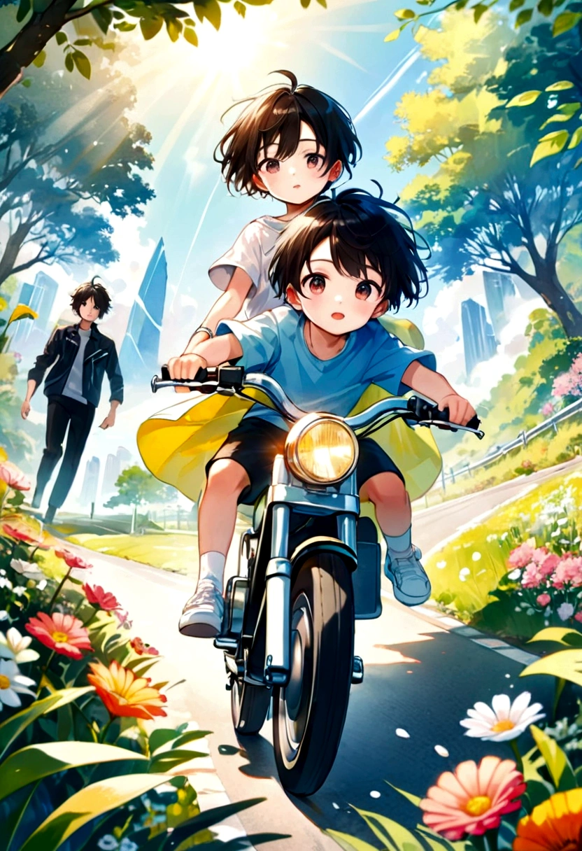 Watercolor style, (masterpiece:1.2),children's book illustration, cartoon art, futuristic, cartoon style, 4K, UHD, high quality, high resolution, top quality, award-winning, UHD, masterpiece, fine outlines, cartoon style, cool and edgy, young couple biking along a sun-drenched country road, surrounded by blooming flowers and lush greenery, happy Their faces are glowing. bright, vivid colors, film angle, high detail, nostalgic, fashionable, pose, colorful, confident, expressive, accessory, coiled, around, stylish, striking, modern, fashion
Translated with DeepL.com (free version)(best quality: 1.5), (top quality: 1.2, ultra quality:1.5),watercolor