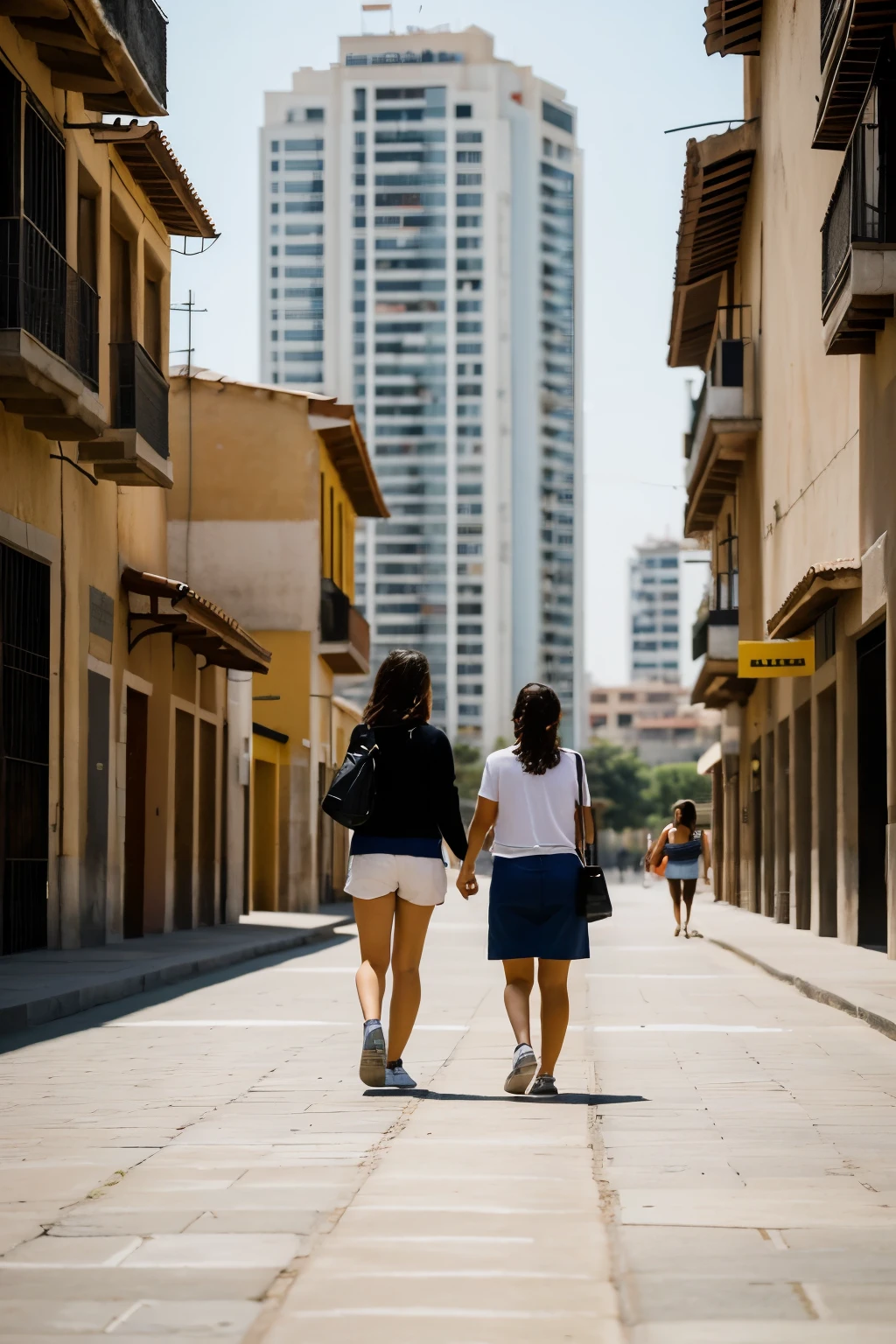 ((mejor calidad)), ((obra maestra)), (detallado), 2 chicas, caminando en la ciudad con vestimentas minimalistas, se encuentran un vagabundo 
