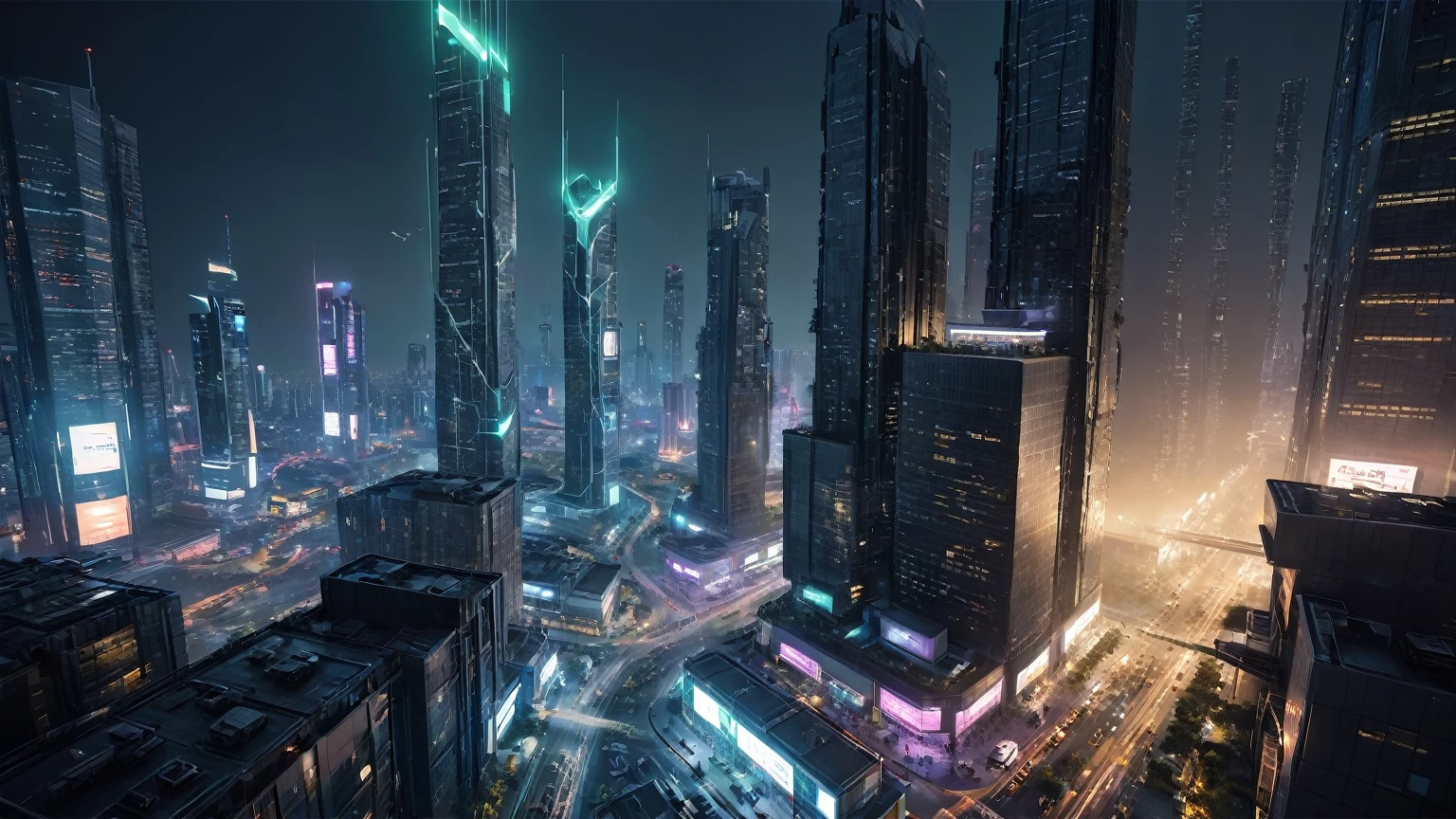 UE 5, computer render, Rendered by Octane, (8K, tmasterpiece), (realistically, Photo degree:1) luminescent concept art, (((((aerial view))))) of Cyberpunk city scene, There is a platform in the middle, stage, ((Surreal architecture)), buildings, (((((cars flying, 1 drone))))). Matrix style, (((((Matrix cascading code))))), (((((a futuristic twin tower skyscraper with a unique twisted design))))), (((((OLED GUI interfaces in the building))))), at night, (((((1girl, solo))))), photo realistic, (((large-:1.2 slim body, cleava((off broken mini sling-shirt and black lace sling bra, extreamly short pleated lace miniskirt exposing panty))), ((((ing pose))))), (((((((matrix style black sunglasses))))))), ((((((((((aiming with a short gun)))))))))), (((((looking at camera))))), (((very low view))), (((((half-body thigh level medium shot))))), (((cinematic lighting))).