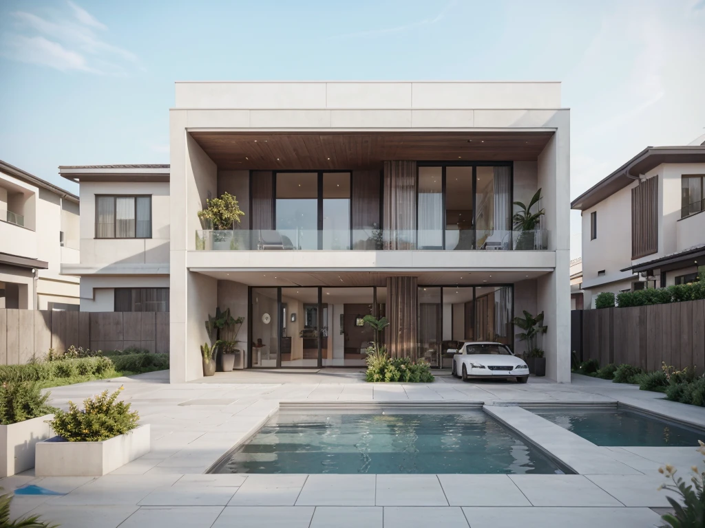 (modern Office with a courtyard and 03 floors), high quality rendering, award-winning render, award winning render, Lumion render, professional render, architectural render, render to resolute perfection, exterior design, architectural visualization, architecture render, modern architecture design, inter dimensional villa, architectural 3d render, realistic CGI render, black and white color, dark color, wide 20m, deep 18m, heigh 11,5m, ([03 floors]), IOS 1600