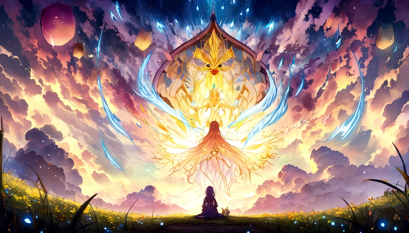 Anime couple sitting on the ground,With glowing spheres, no game no life, beautiful fantasy anime, anime in fantasy style, zerochan art, hd anime wallaper, Anime fantasy artwork, anime wallaper, ethereal anime, Beautiful anime, Anime fantasy illustration, Beautiful anime artwork, anime artsyle, Beautiful anime art, pixiv contest winner, Digital art on Pixiv