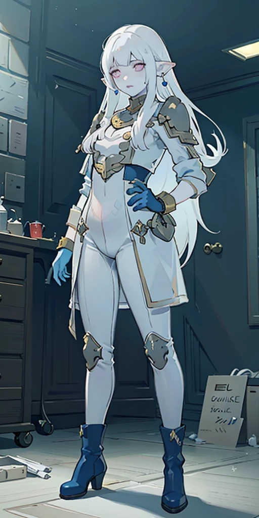 (masterpiece:1.2) (best quality:1.2) (Full body view from below) perfect eyes, perfect face, perfect lighting, 1girlMILF mature drow elf blue skin color, white hair, blue ayes, pointy ears, hyper realistic, Ultra detail, high res, blue bodysuit, blue gloves, bracelet, blue boots, extremely detailed, highly quality, 4k, sharp focus, professional, sharp focus, award winning, cinematic lighting, octane render, unreal engine, volumetrics dtx, Wallpaper