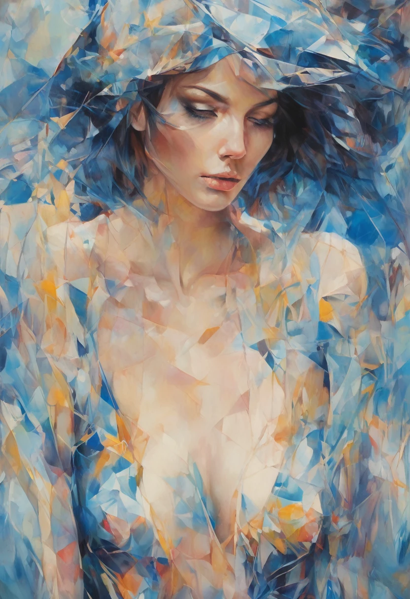 (oil painting:1.5), (NSFW:1.2), 1 chica, feature, pureerosface_v1, Ambilight, cintura delgada, (tatuaje azul, Pintura vertida sobre el cuerpo:1.3), (nails:1.2),
(chapoteo, Pincelada:1.5),double exposure, Fusion of fluid abstract art,(Original illustration composition),( fusion of limited color, Maximalist art style, Geometric artistic style)