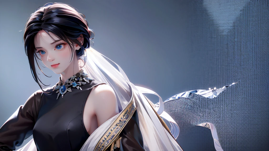 1 girl, medium light black hair, light blue eyes, wearing black suit, night city, 18+ , high res, ultrasharp, 8K, masterpiece, looking from behind