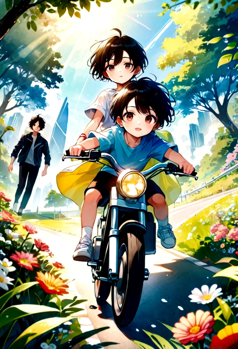 Watercolor style, (masterpiece:1.2),children's book illustration, cartoon art, futuristic, cartoon style, 4K, UHD, high quality, high resolution, top quality, award-winning, UHD, masterpiece, fine outlines, cartoon style, cool and edgy, young couple biking along a sun-drenched country road, surrounded by blooming flowers and lush greenery, happy Their faces are glowing. bright, vivid colors, film angle, high detail, nostalgic, fashionable, pose, colorful, confident, expressive, accessory, coiled, around, stylish, striking, modern, fashion
Translated with DeepL.com (free version)(best quality: 1.5), (top quality: 1.2, ultra quality:1.5),watercolor