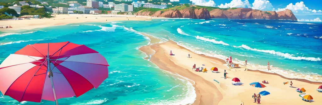 (Crowded place),(A lively beach:1.2)