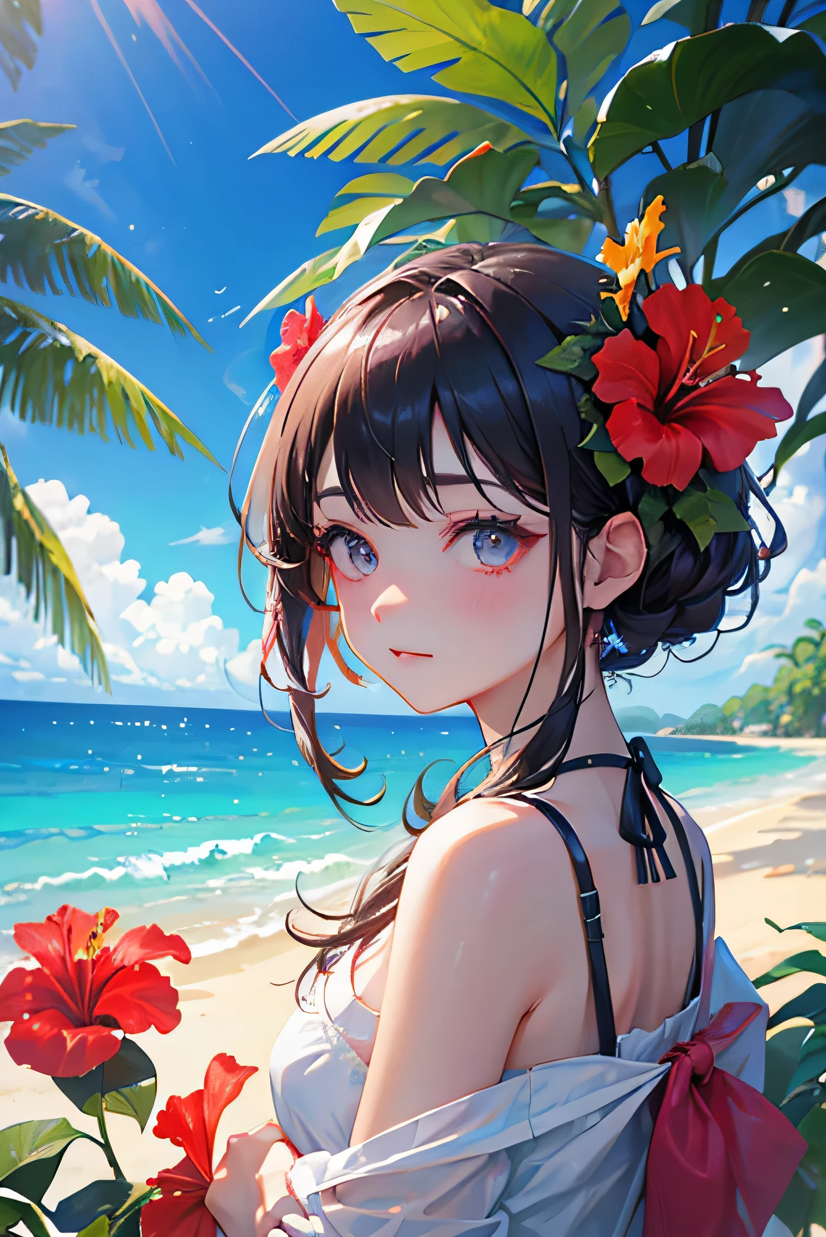 (Landscape only)、Colorful tropical flowers in full bloom、Hibiscus、Dark