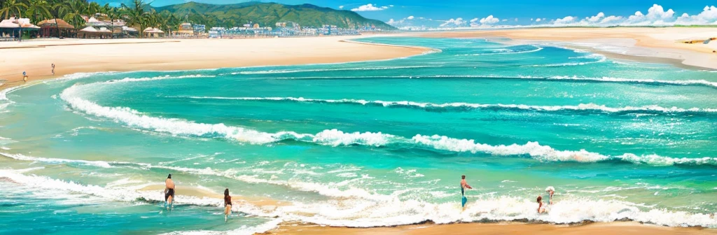 (Crowded with people),(A lively beach:1.2)