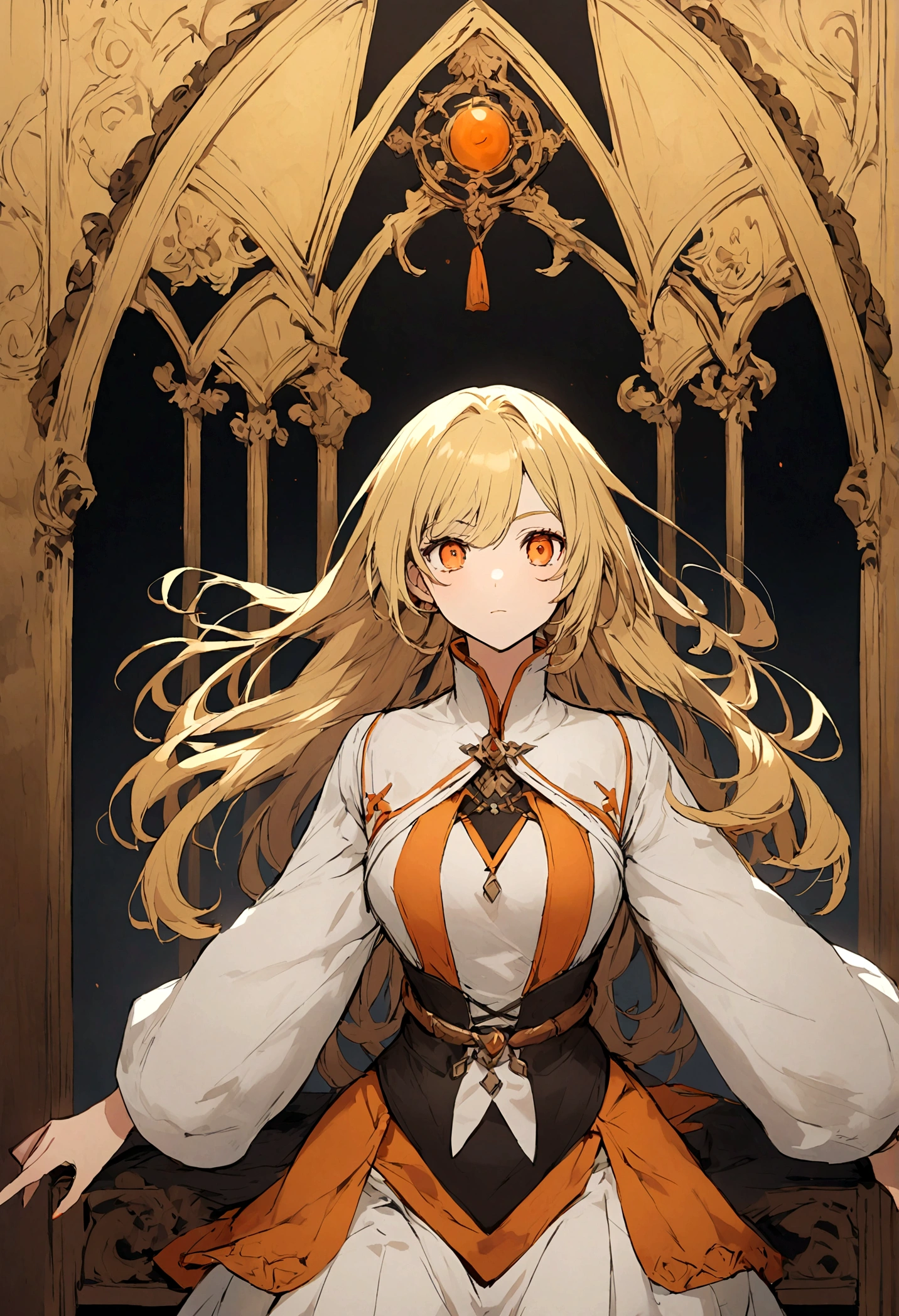 blonde girl with mage rpg clothers orange eyes 
