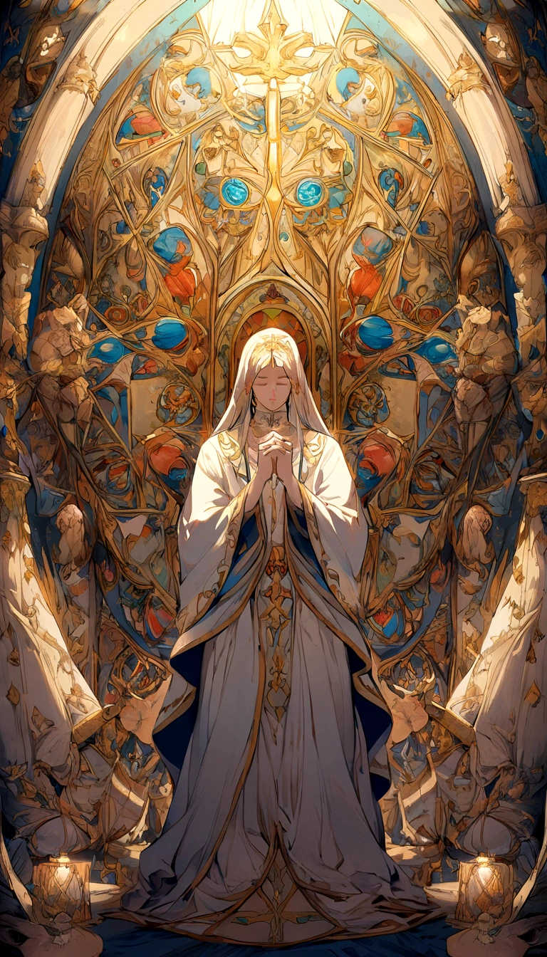 "Criar uma imagem de Jesus no perfil, depicted in the act of prayer with hands clasped."