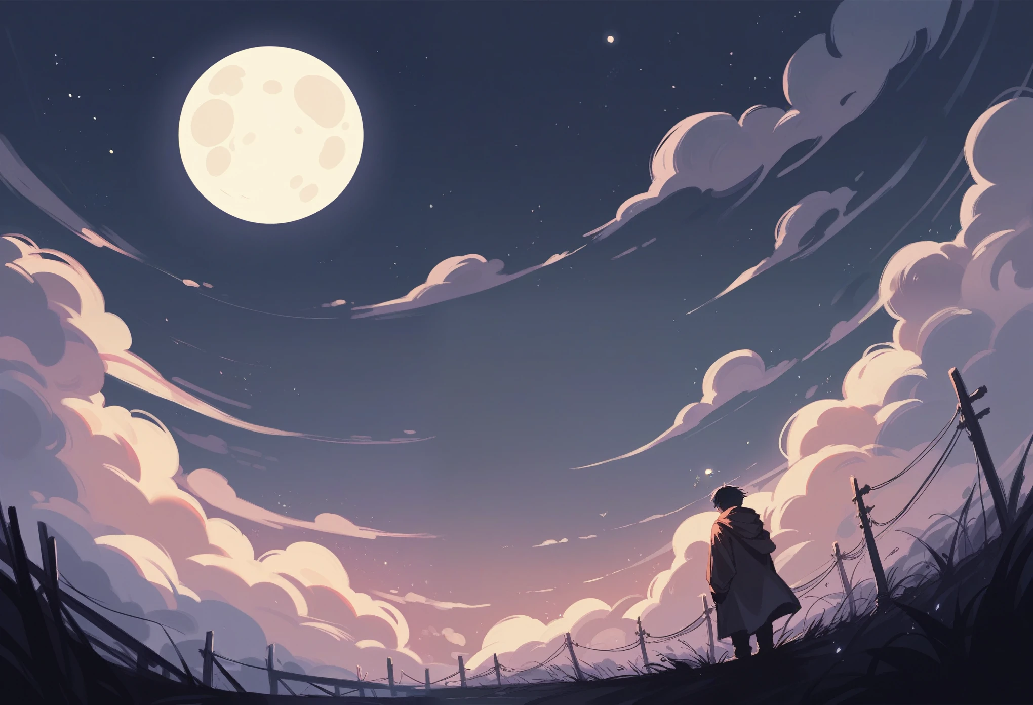 Rural in the 80s，dark night，full moon，dark clouds，Full HD image，high quality