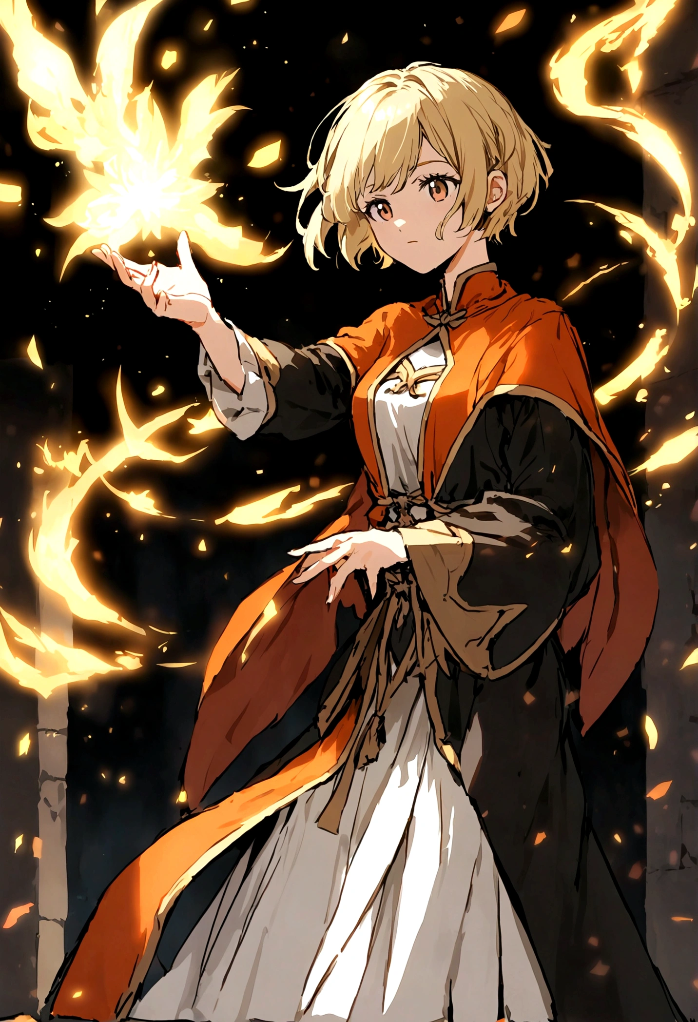 blonde short hair girl with mage rpg clothes