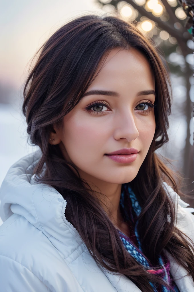 a photo of a woman, outdoor professional portrait, head-shot, slight smile, cute, winter wether,masterpiece, best quality, (colorful), cinematic lighting, extremely detailed CG unity 8k wallpaper, NORA FATEHI  