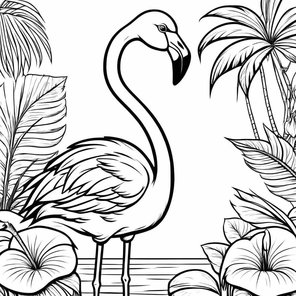 A cute Flamingo, cartoon, Coloring Book, ColoringBookAF,
