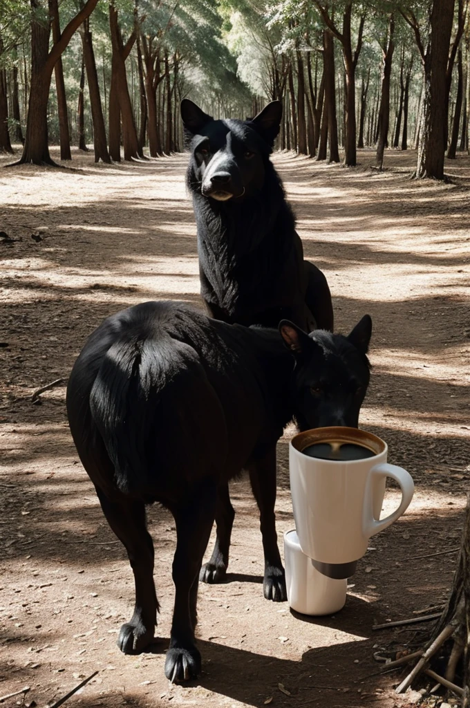 animal mediano de pelo resplandeciente, patas cortas, omnivoro, coffee and black, en bosque